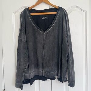 Pilcro by Anthropologie Black and Gray V-Neck Sweater XL